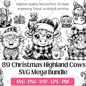 Christmas Highland Cow SVG Bundle · Winter Farm Animal Clipart PNG