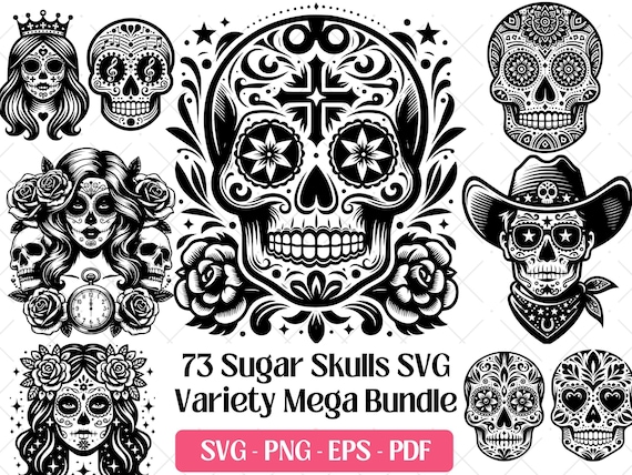 Sugar Skull SVG Bundle · Day of the Dead Mexican Clipart PNG · Cricut