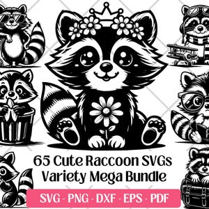 Raccoon SVG Bundle · Funny Baby Animal Clipart PNG · Cricut Files image 1