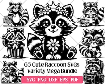 Raccoon SVG Bundle · Funny Baby Animal Clipart PNG · Cricut Files