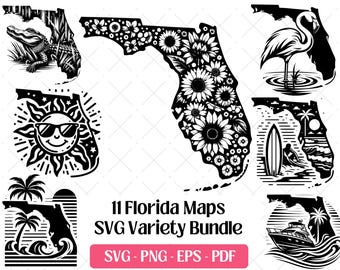 Florida Map SVG Bundle · State Sunshine Travel Clipart PNG · Cricut