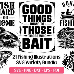 Paquete SVG de pesca, archivo de corte láser y grabado, Png, Dxf, Eps, Pdf, diseño divertido de pesca con mosca de lubina, silueta de clipart de fishherman Svg para sublimación