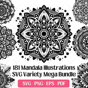 Lot de mandalas SVG, découpe des fichiers de gravure laser PNG Eps, mystique Tribal Boho Animal Floral fleur Mandala Clipart Design Sublimation Svg