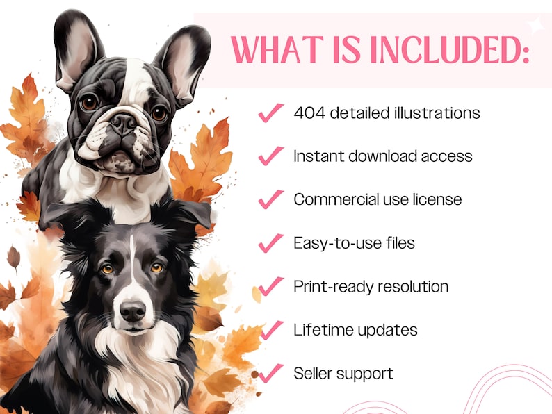 Dogs in the Fall 404 Dogs Clipart Bundle Watercolor Puppy and Dog PNG for Sublimation, 111 Breeds Dog Designs Digital Download Print Art Bild 6