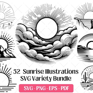 Sunrise SVG Bundle, Cutting Files Vector Eps Pdf Laser Engraving Files, Sunset Sunshine PNG Sun Clipart Svg Silhouette