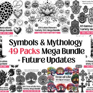Symboles SVG Section Mega Bundle PLUS futures mises à jour, symboles et mythologie de niche Svg, découpe Png DXF Eps Pdf, gravure laser fichiers Clipart