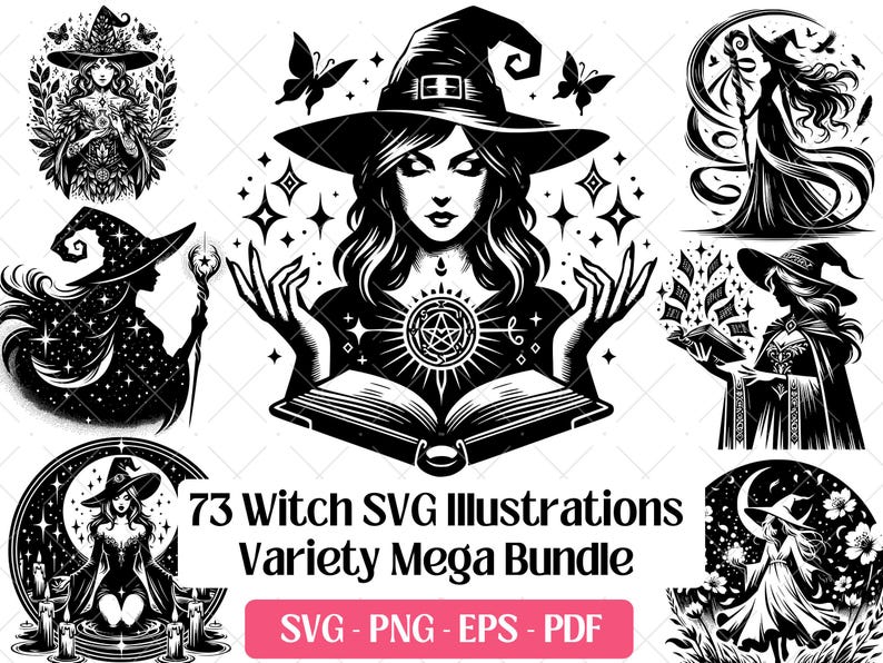 Witch SVG Bundle · Wiccan Pagan Witchcraft Clipart PNG · Cricut Files image 1