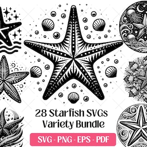 Starfish SVG Bundle Cutting Laser Engraving Files Vector, Cute Starfish Clipart PNG Nautical Ocean Sea Life Beach Summer Silhouette Design