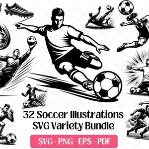 SVG-bundel voetbal · Sport speler bal voetbal clipart png pdf · Cricut lasergesneden silhouet