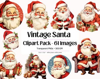 Vintage Weihnachtsmann PNG Bundle · Retro Weihnachten Sublimation Clipart