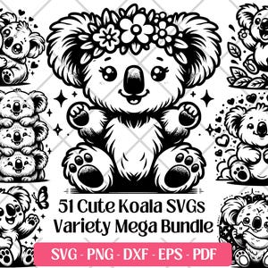 Cute Koala SVG Bundle, PNG, DXF Eps Pdf, Laser Engraving Cutting Files · Floral Baby Koala Face Head Silhouette Vector Koala Bear Clipart