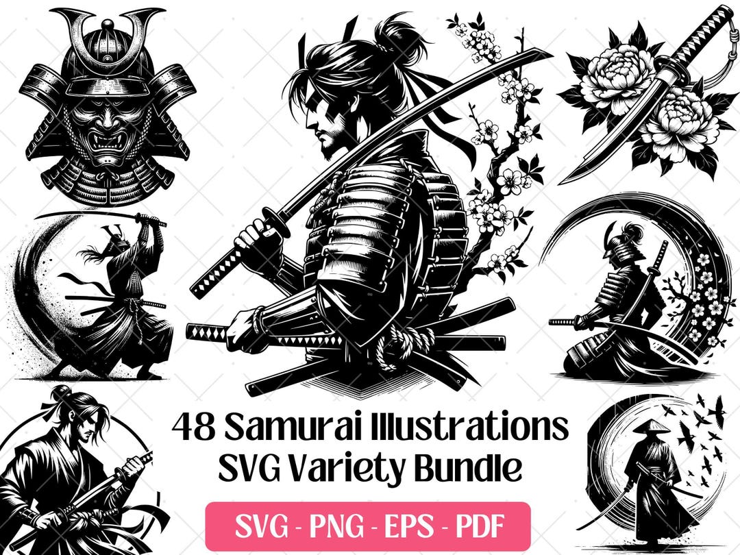 Samurai Warrior SVG Bundle · Japanese Ronin Clipart PNG · Cricut Files ...