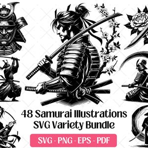 Samurai Warrior SVG Bundle · Japanese Ronin Clipart PNG · Cricut Files
