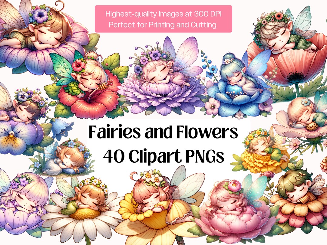 Flower Fairy Clipart PNG Bundle · Watercolor Magical Fantasy Fairy ...