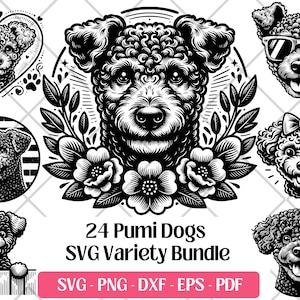 Pumi SVG Bundle, Vetor, PNG, DXF, Eps, Arquivos de Corte e Gravação a Laser em PDF, Pumi Clipart Cute Dog Puppy Sublimation Print