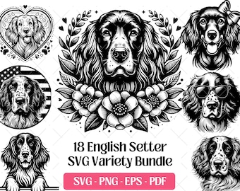 Paquete de archivos SVG de English Setter · Imágenes prediseñadas PNG de perros de caza Pointer · Cricut