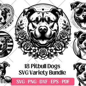 Pitbull SVG-bundel, Vector, PNG, DXF, Eps, Pdf-bestanden voor snijden en lasergraveren, Pitbull-clipart schattige Pittie Dog-puppy sublimatieprint