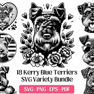 Paquete de archivos SVG de Kerry Blue Terrier · Imágenes prediseñadas PNG de perro irlandés · Archivos para Cricut