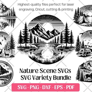 Natuur SVG-bestand bundel, Vector, PNG, DXF, Eps, Pdf snijden lasergravure bestanden, natuur scène boslandschap Svg afbeelding sublimatie