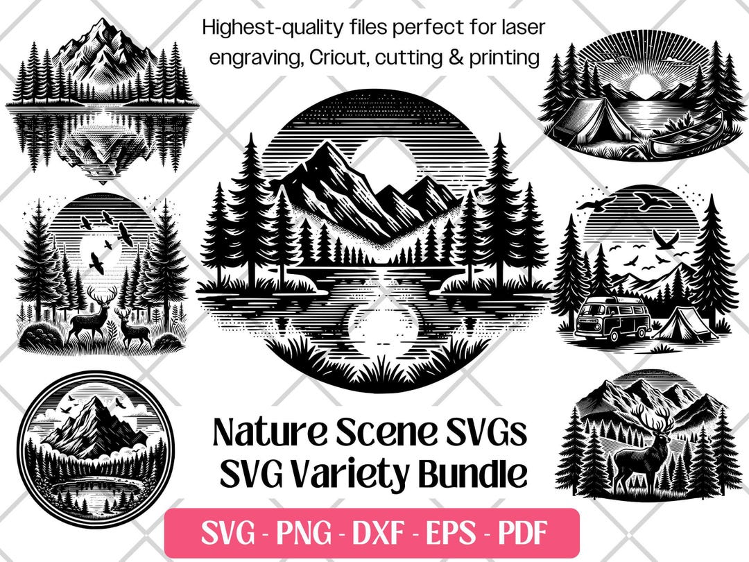 Nature Scene SVG Bundle · Forest Mountain Lake Clipart PNG · Cricut - Etsy