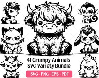 Grumpy Animal SVG Bundle · Funny Sarcastic Clipart PNG · Cricut Files