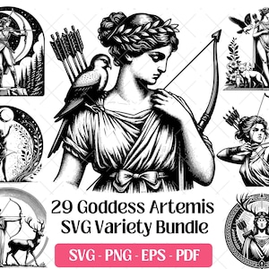 Artemis SVG Bundle · Greek Mythology Goddess Huntress Clipart PNG