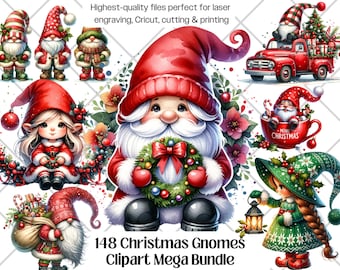 Christmas Gnome PNG Bundle · Holiday Festive Whimsical Clipart