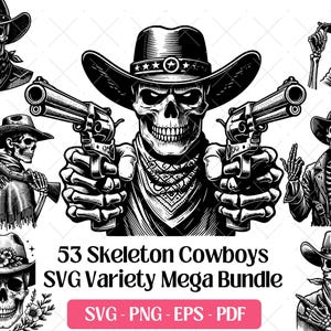 Skeleton Cowboy SVG Bundle · Western Outlaw Skull Clipart PNG · Cricut