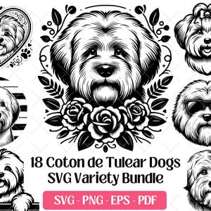 Coton de Tulear SVG Bundle Cutting Laser Engraving Files, Toy Dog Clipart PNG Silhouette Design, Coton de Tulear Vector Art Illustration
