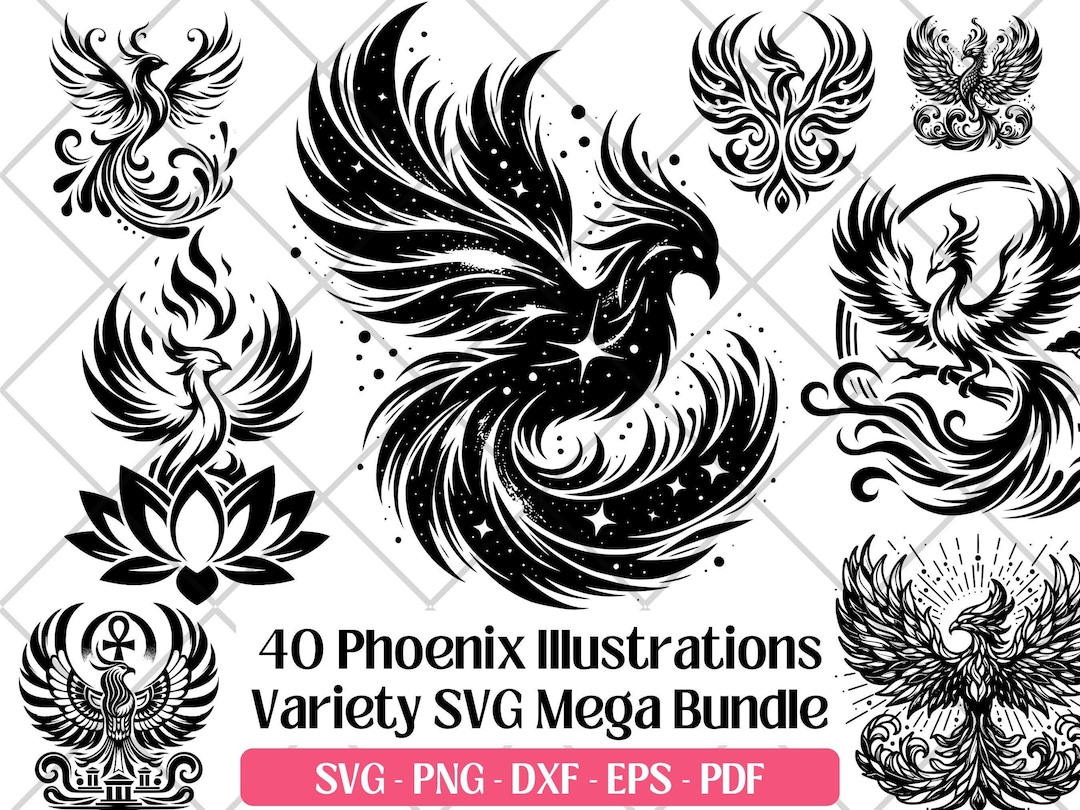 Phoenix SVG Bundle · Mythological Fire Bird Clipart PNG · Cricut Files ...