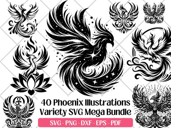 Phoenix SVG Bundle · Mythological Fire Bird Clipart PNG · Cricut Files