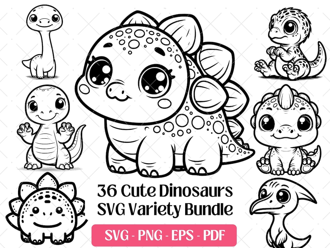 Dinosaur SVG Bundle · Jurassic Cartoon Baby Animal Clipart PNG - Etsy
