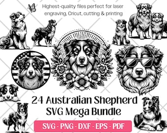 Australian Shepherd SVG Bundle · Aussie Dog Clipart PNG · Cricut Files