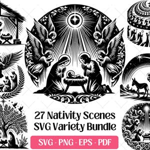 Pacote de imagens SVG da Natividade · Clipart da Sagrada Família em PNG e PDF · Corte a laser Cricut Silhouette