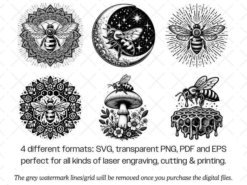 Bi SVG-paket · Blommig honungsbi honung natur Clipart PNG · Cricut bild 5