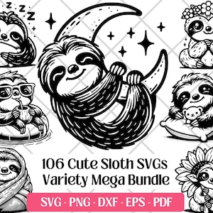 Sloth SVG Bundle · Funny Lazy Baby Animal Clipart PNG · Cricut Files