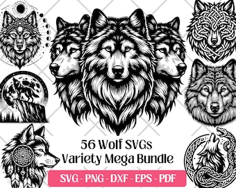 Varg SVG-paket, skogsdjur, vilda djur, paket, skärning, lasergravering, clipart, png, Cricut-filer