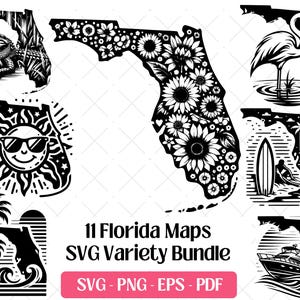Florida kaart SVG-bundel, snijden bestanden, vectorkunst, png eps pdf, lasergravure bestanden · Florida staat kaart ontwerp clipart silhouet