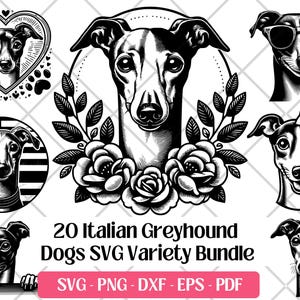 Lévrier italien SVG Bundle, vecteur, PNG, DXF, Eps, fichiers de gravure laser de découpe Pdf, lévrier italien Clipart impression par sublimation de chien mignon