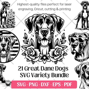 Great dane SVG-bundel, vector, png, dxf, eps, pdf, snijden en lasergraveren van bestanden, schattige Duitse dog zachte gigantische hond clipart sublimatie