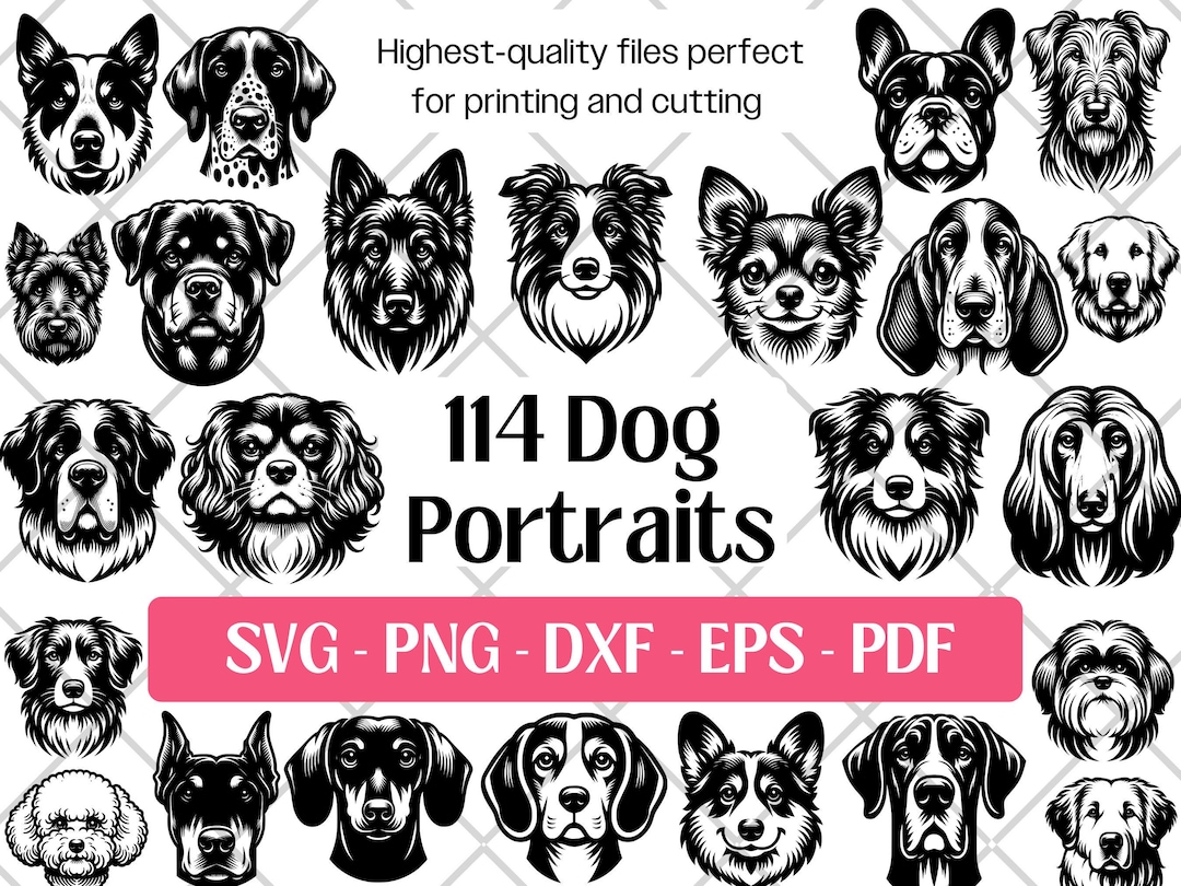 Dog Portraits SVG Bundle · Puppy Head Breeds Clipart PNG · Cricut - Etsy