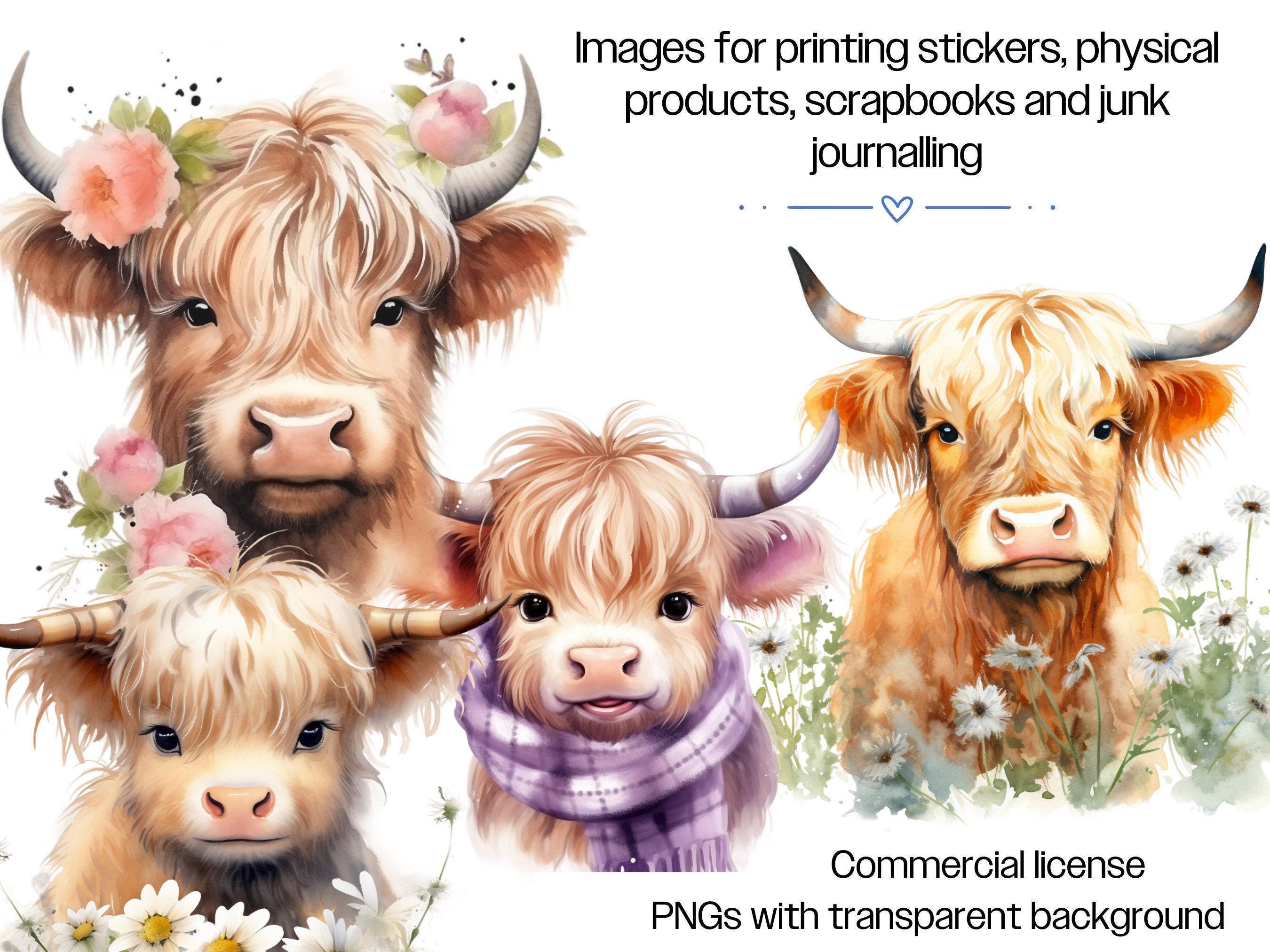 Highland Cow Watercolor PNG Bundle · Baby Farm Animal Clipart - Etsy