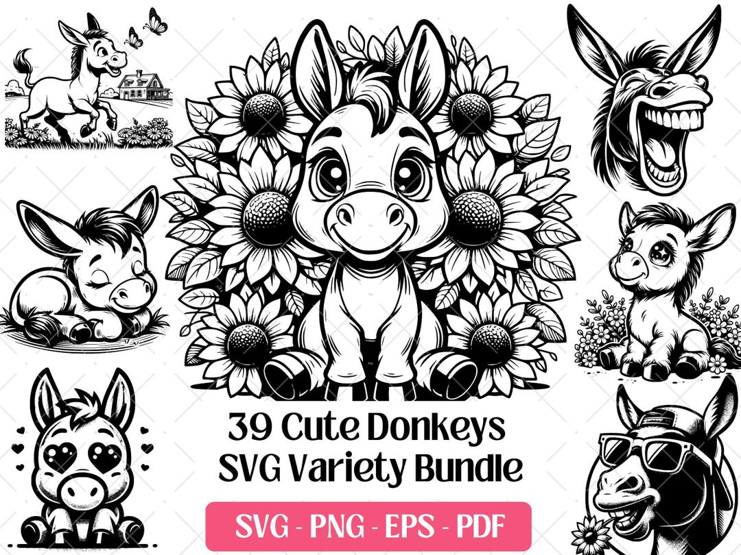 Donkey SVG Bundle · Funny Cartoon Farm Animal Clipart PNG · Cricut - Etsy