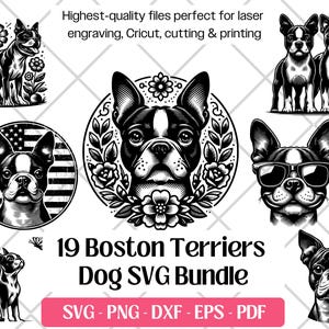 Boston Terrier SVG Bundle, Cute Dog Vector, PNG, DXF, Eps,Pdf Cutting and Laser Engraving Files,Boston Terrier Clipart Dog Puppy Sublimation