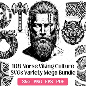 Viking SVG Bundle, Cutting Files PNG Eps Pdf Laser Engraving Files, Norse Viking Cultural Symbols Mythology Warrior Clipart Svg Silhouette