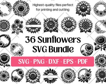 Sunflower SVG Bundle · Retro Boho Nature Stencil Clipart PNG · Cricut