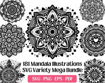 Lot de mandalas SVG · Clipart Boho géométrique floral PNG · Fichiers Cricut