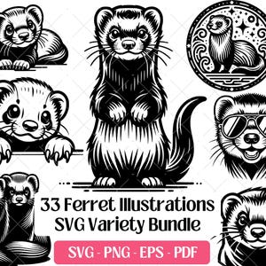 Paquete de archivos SVG de hurones · Imágenes prediseñadas de mascotas divertidas y originales en formato PNG y PDF · Silueta para corte láser Cricut