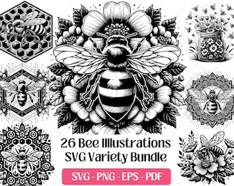Bee SVG Bundle · Floral Honeybee Honey Nature Clipart PNG · Cricut