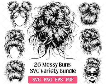 Pacchetto SVG Chignon Disordinato · Clipart PNG Vita da Mamma Capelli · File Cricut
